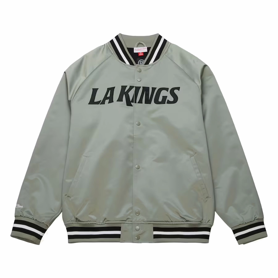 Vintage Los Angeles Kings Throwback Wordmark satin varsity jacket.