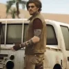 Amadeus Serafini Hidden Strike Brown Leather Vest featuring a rugged design inspired by the film character's outfit