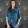 Anne Hathaway Fifth Avenue Flagship Opening Jacket showcasing a refined silhouette with polished outerwear detailing.