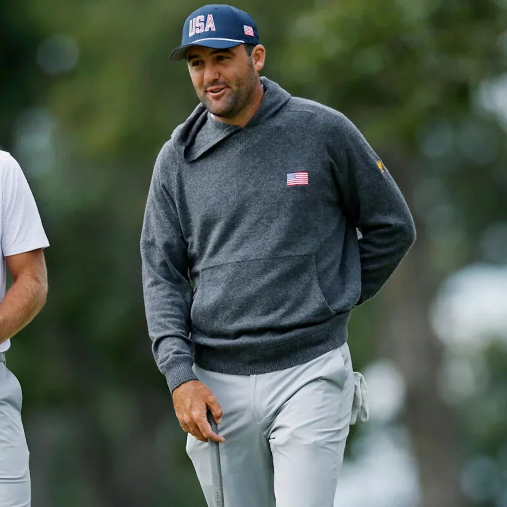 Presidents Cup Scottie Scheffler Hoodie featuring sporty golf-inspired styling and contemporary athletic design.