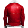 Santa Red Leather Shearling Bomber Jacket designed with a classic bomber silhouette and warm shearling accents